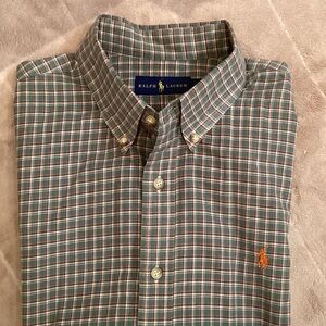 Ralph Lauren Men's XL Green and Cream Plaid Shirt